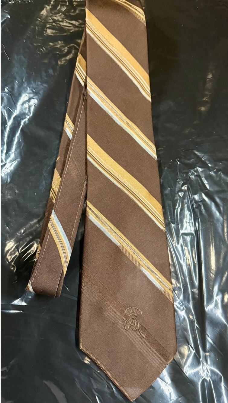 VTG Countess Mara Brown Stripe Silk Necktie Embroidered Crown Logo